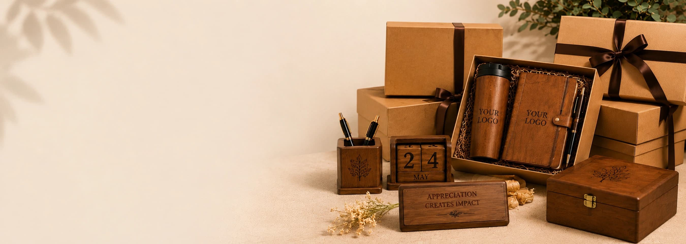 Bulk wooden gifting hampers and branded corporate gifts